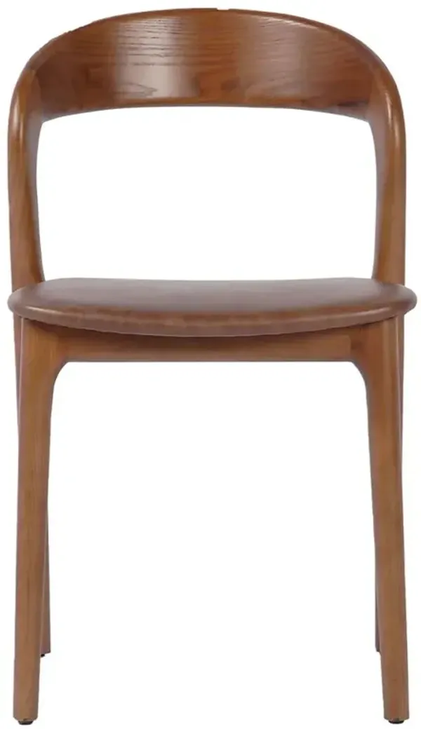 Nanda Rustic Lodge Brown Upholstered Leather Seat Solid Wood Dining Side Chair