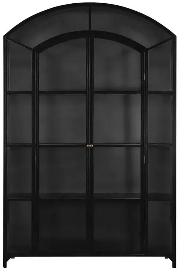 Stancil Industrial Matte Black Iron Frame Clear Glass Door Wide Arch Display Case