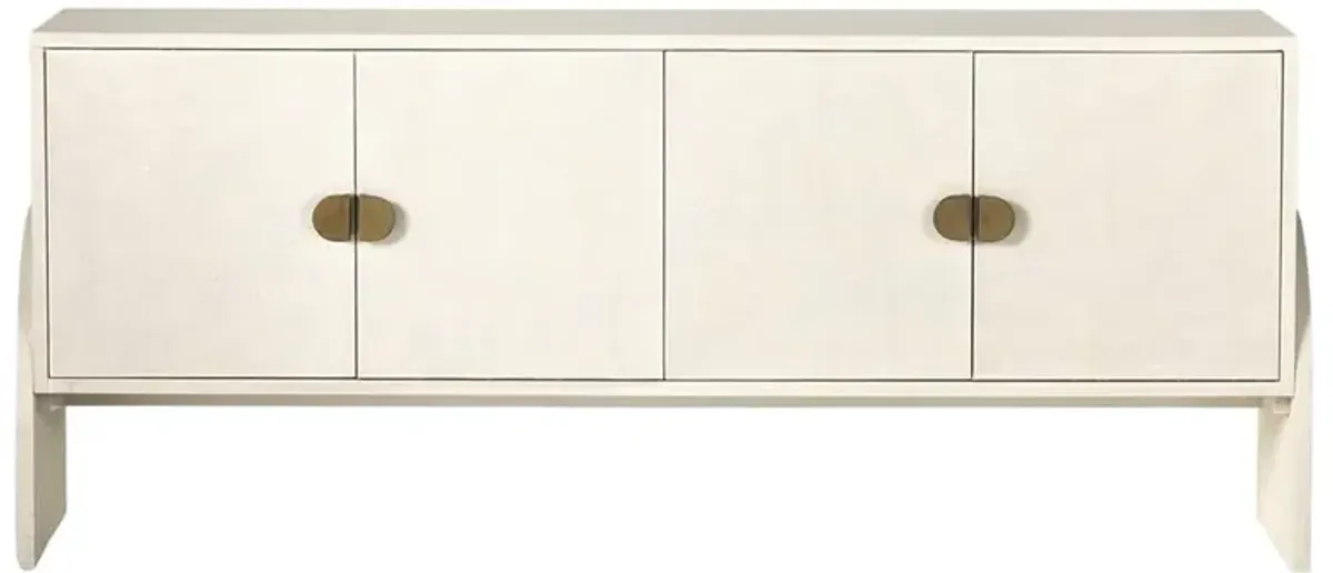 Maya Mid Century White Painted Linen Wood Frame 4 Door Media Cabinet - 72"W