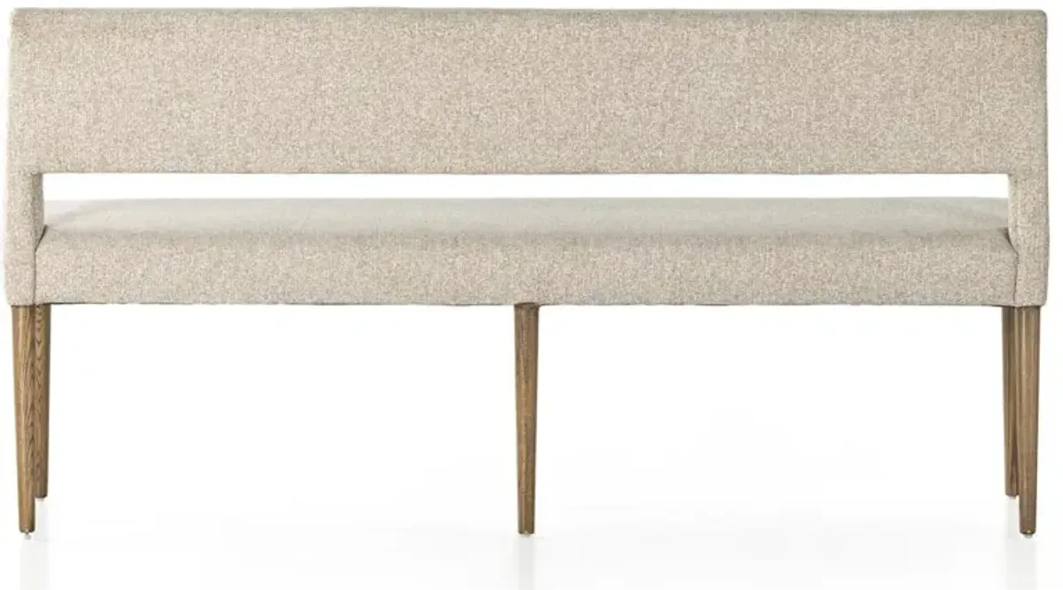 Fatima Mid Century Modern Beige Upholstered Brown Wood Dining Bench