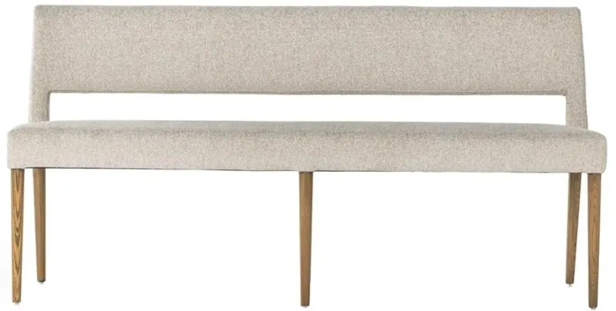 Fatima Mid Century Modern Beige Upholstered Brown Wood Dining Bench