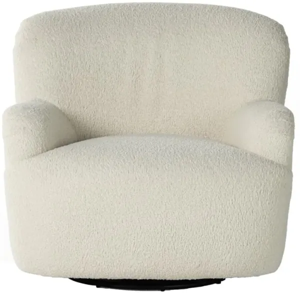 Kaden Modern Classic Cream Upholstered Boucle Brown Wood Wingback Swivel Arm Chair