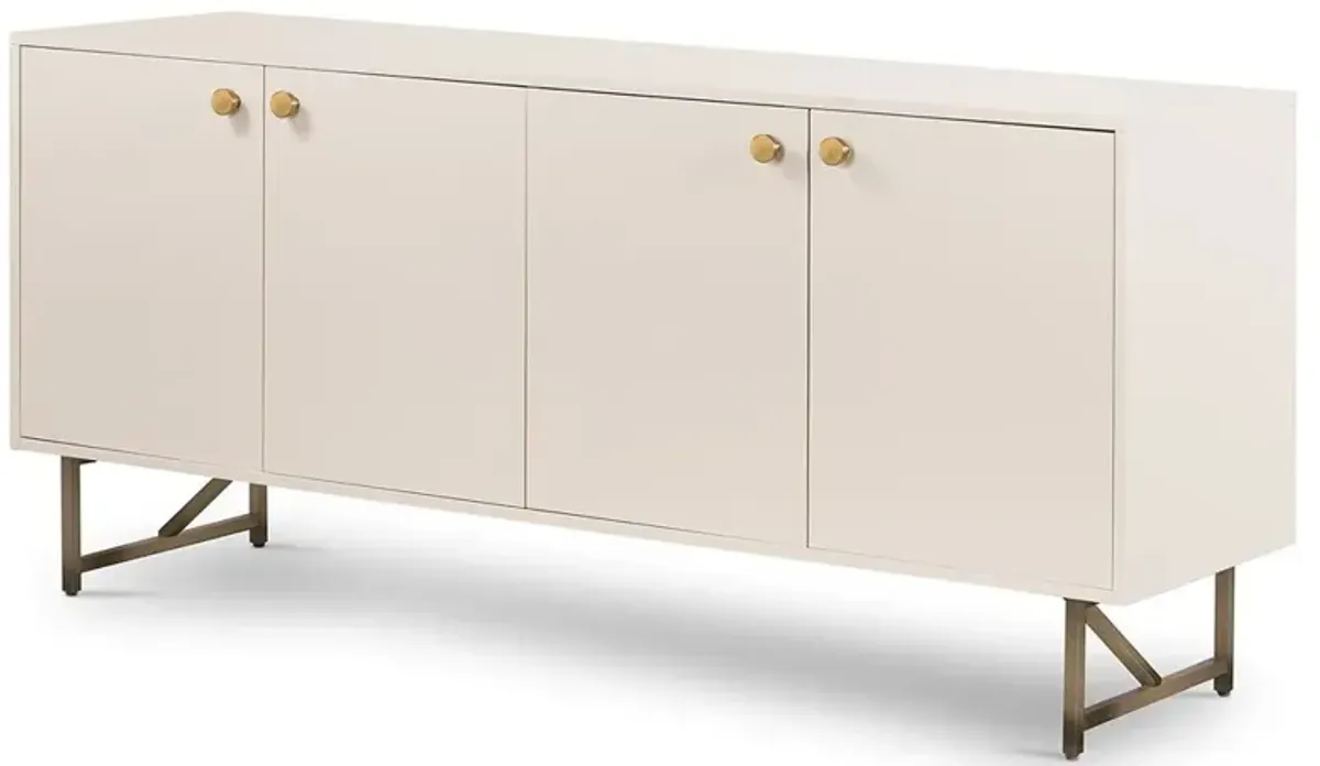 Valdo French Country Beige Hardwood Gold Stainless Steel Base 4 Door Sideboard