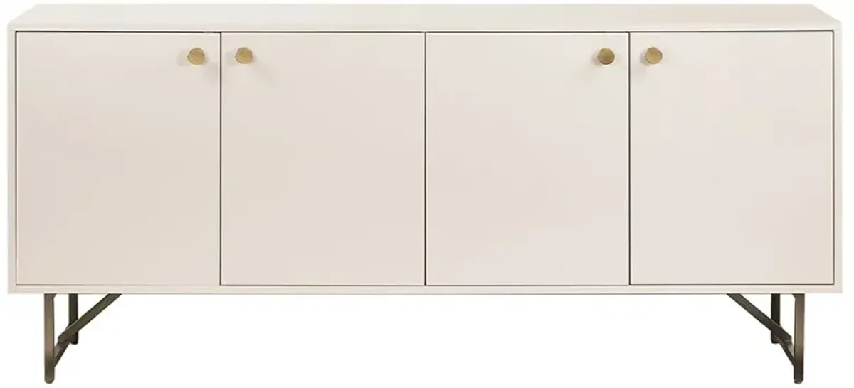 Valdo French Country Beige Hardwood Gold Stainless Steel Base 4 Door Sideboard