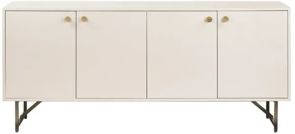 Valdo French Country Beige Hardwood Gold Stainless Steel Base 4 Door Sideboard