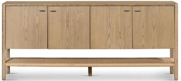 Zulu Rustic Lodge Brown Solid Ash Wood 4 Door Shelving Sideboard