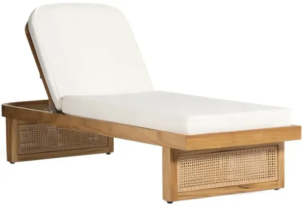 Tropica Coastal Beach Natural Teak White Upholstered Faux Rattan Outdoor Chaise Lounge