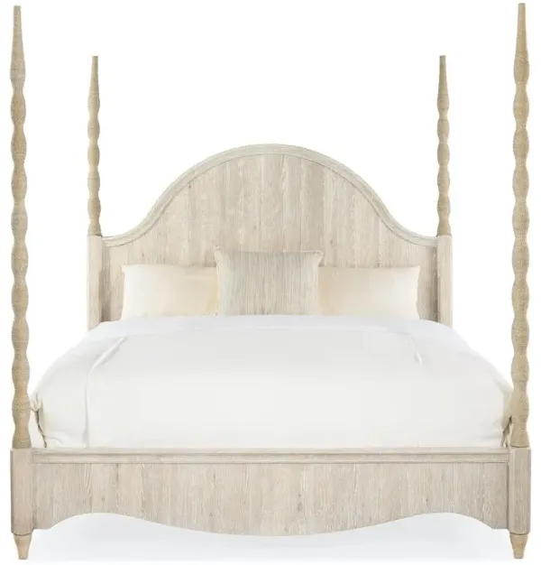Arabelle Coastal Beach Grey Oak Wood Woven Rope Poster Bed - King