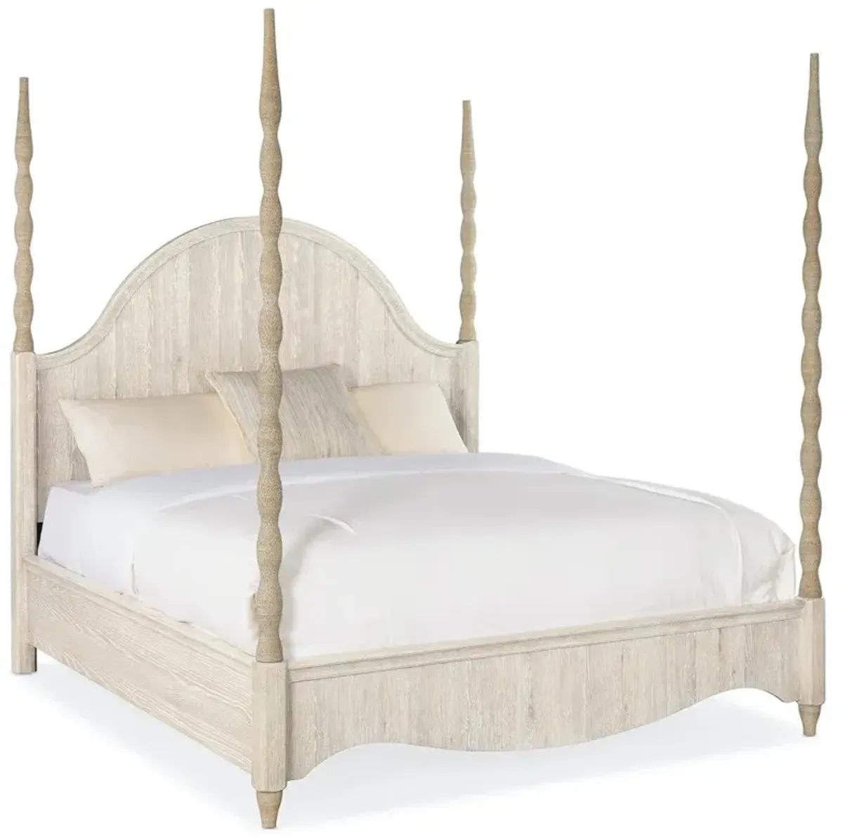 Arabelle Coastal Beach Grey Oak Wood Woven Rope Poster Bed - California King