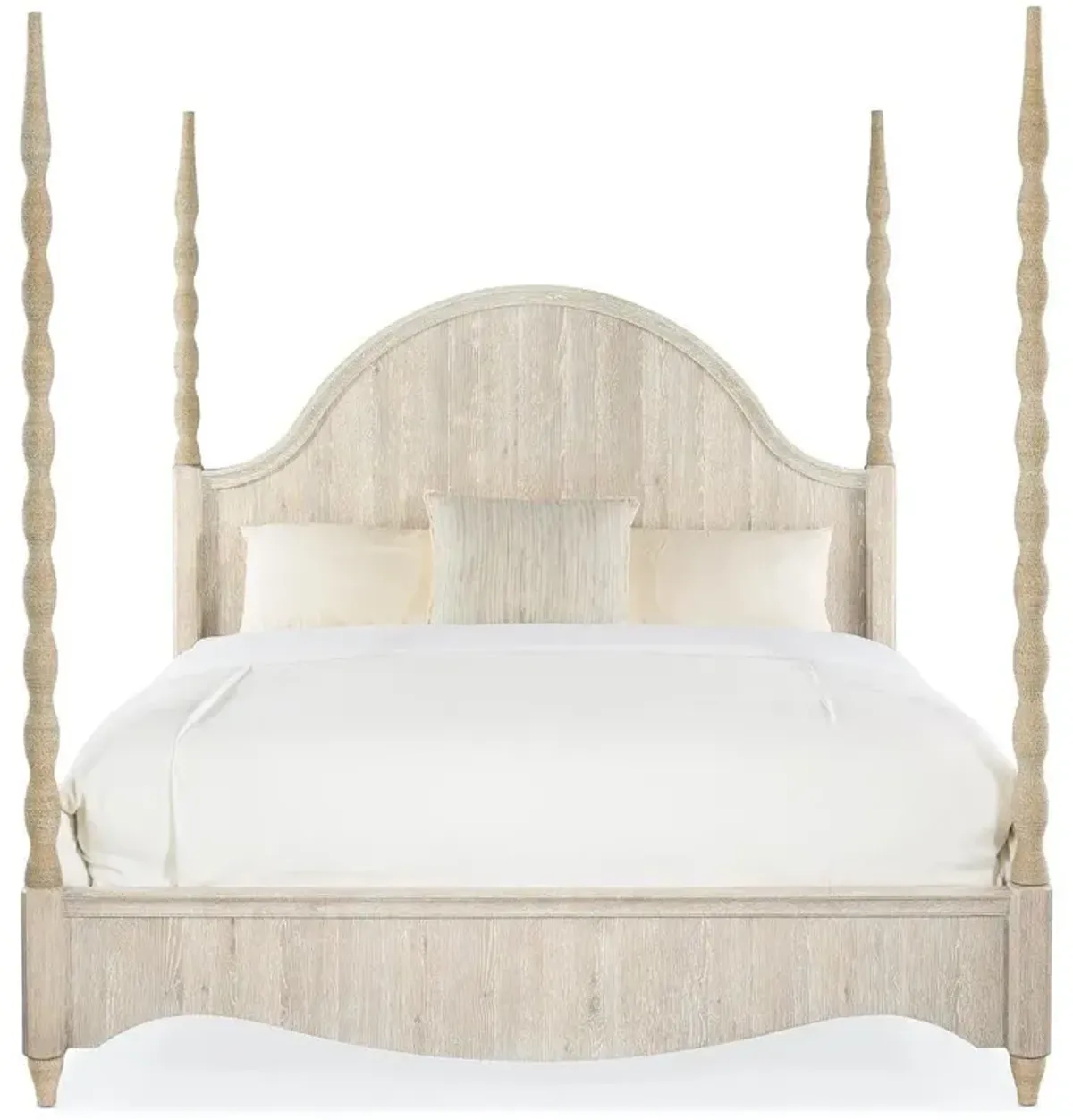 Arabelle Coastal Beach Grey Oak Wood Woven Rope Poster Bed - California King