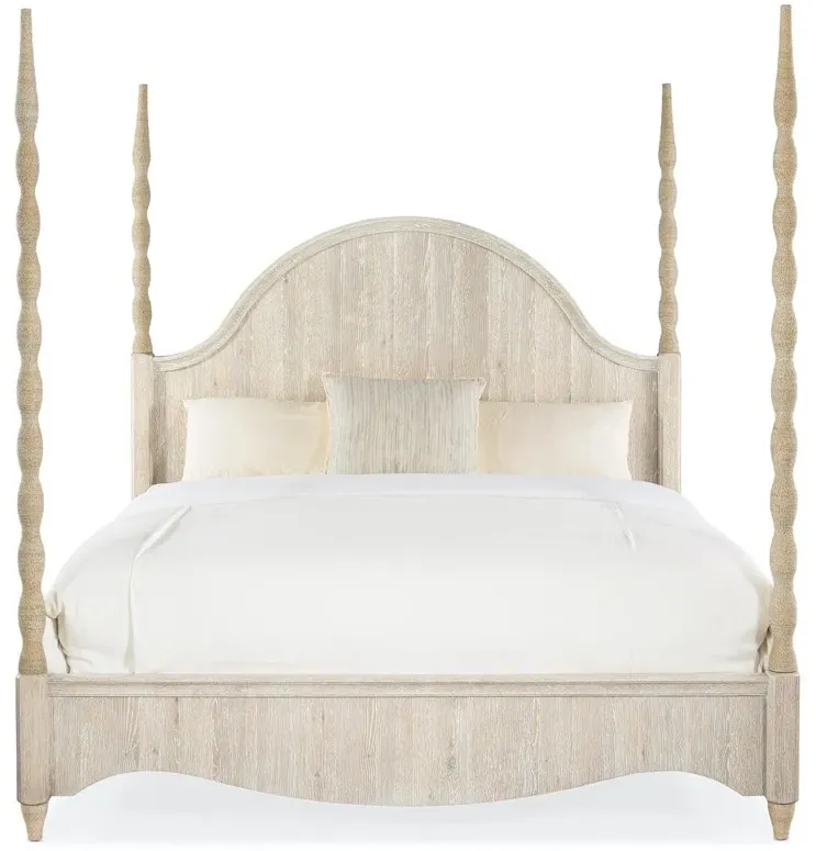 Arabelle Coastal Beach Grey Oak Wood Woven Rope Poster Bed - California King