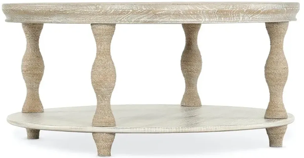 Miguel Coastal Beach Brown Oak Wood Rope Wrapped 2 Tier Round Coffee Table