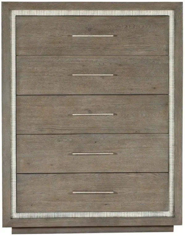 Bethany Modern Classic Grey Oak Wood 5 Drawer Tall Chest Dresser