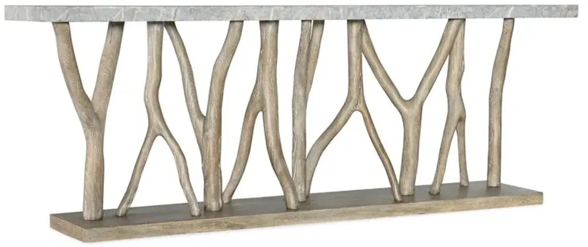 Patrick Coastal Beach Brown Wood Base Stone Top Rectangular Console Table