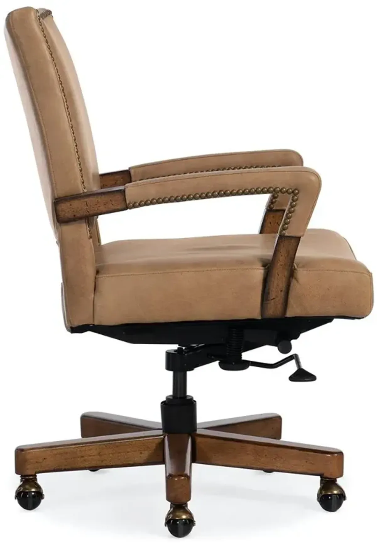 Ronan Mid Century Modern Brown Leather Upholstered Nailhead Trim Office Chair