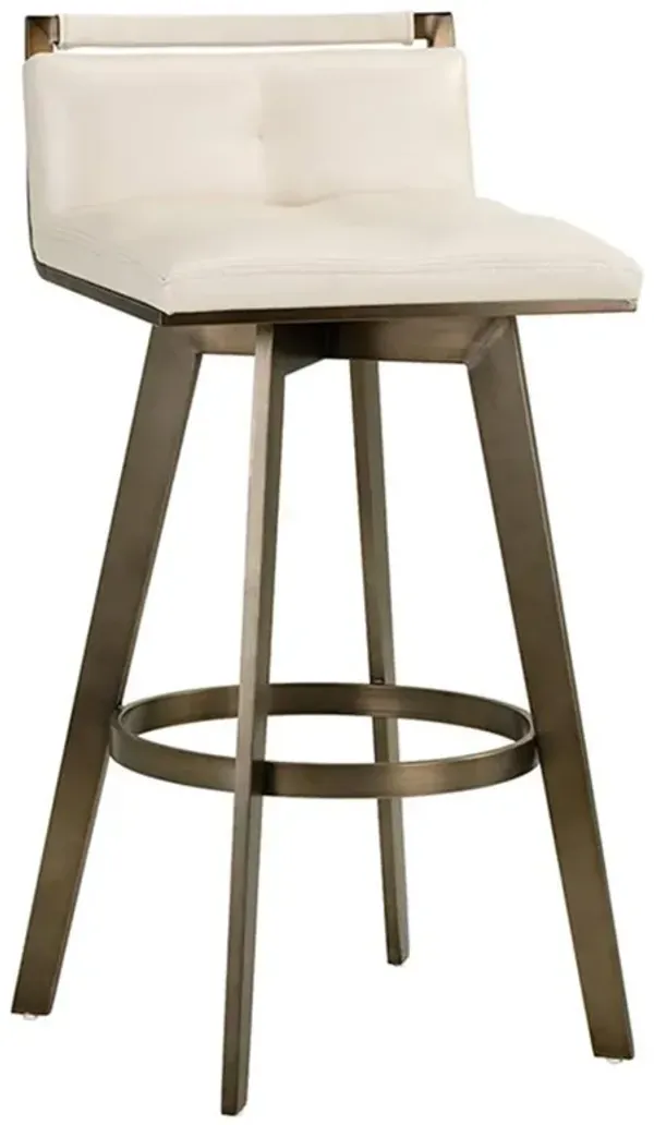 Jordanne Industrial Cream Faux Leather Antique Brass Steel Swivel Bar Stool