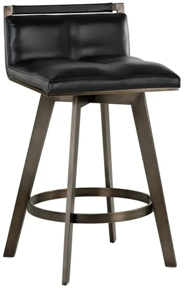 Jordanne Industrial Black Faux Leather Antique Brass Steel Swivel Counter Stool