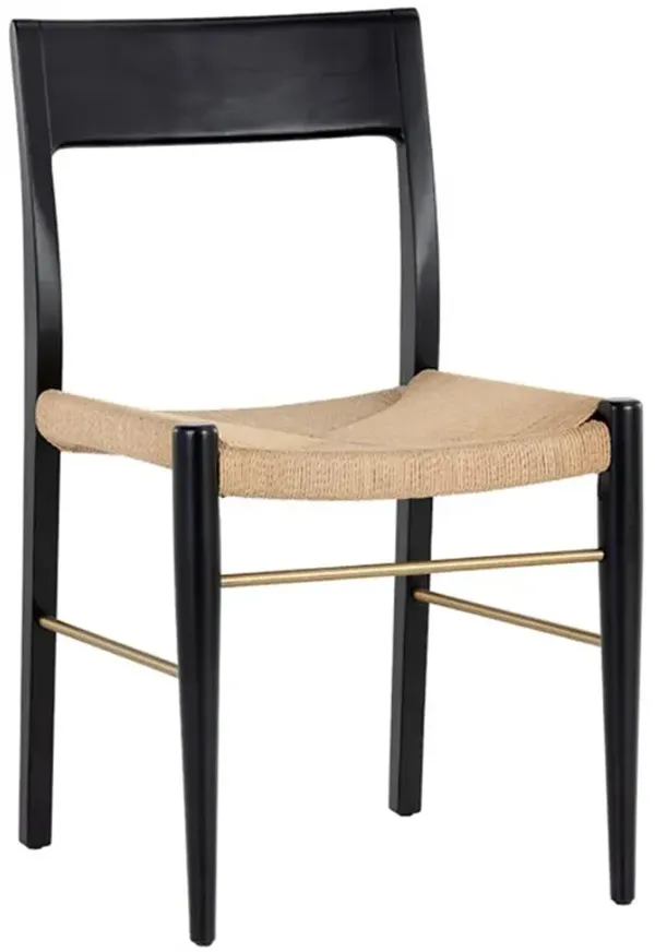 Maddison Coastal Beach Black Wood Natural Rope Dining Side Chair - Set of 2