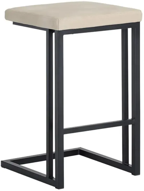 Kacie Industrial Cream Upholstered Faux Leather Black Steel Counter Stool - Set of 2