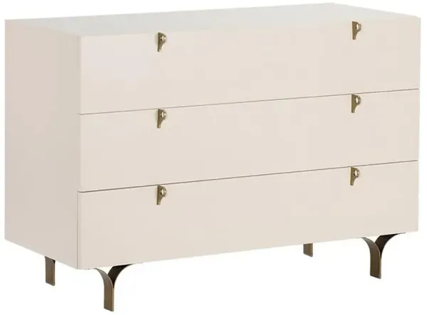 Macias French Country Cream Rubberwood Antique Brass Base 3 Drawer Dresser