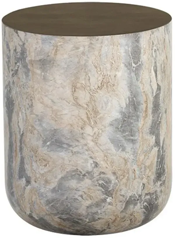 Keisha Industrial Antique Brass Top Faux Marble Concrete Outdoor Side End Table