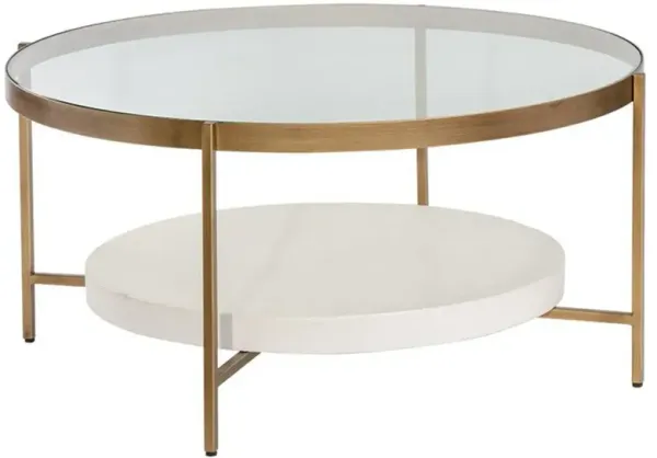 Hendy Regency Clear Glass Top Antique Brass Iron Frame Round Coffee Table