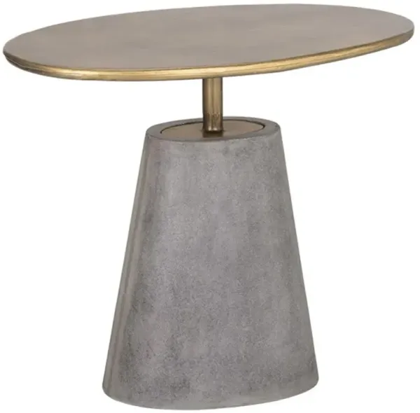 Atholl Hollywood Regency Brass Steel Top Grey Concrete Base Oval End Table