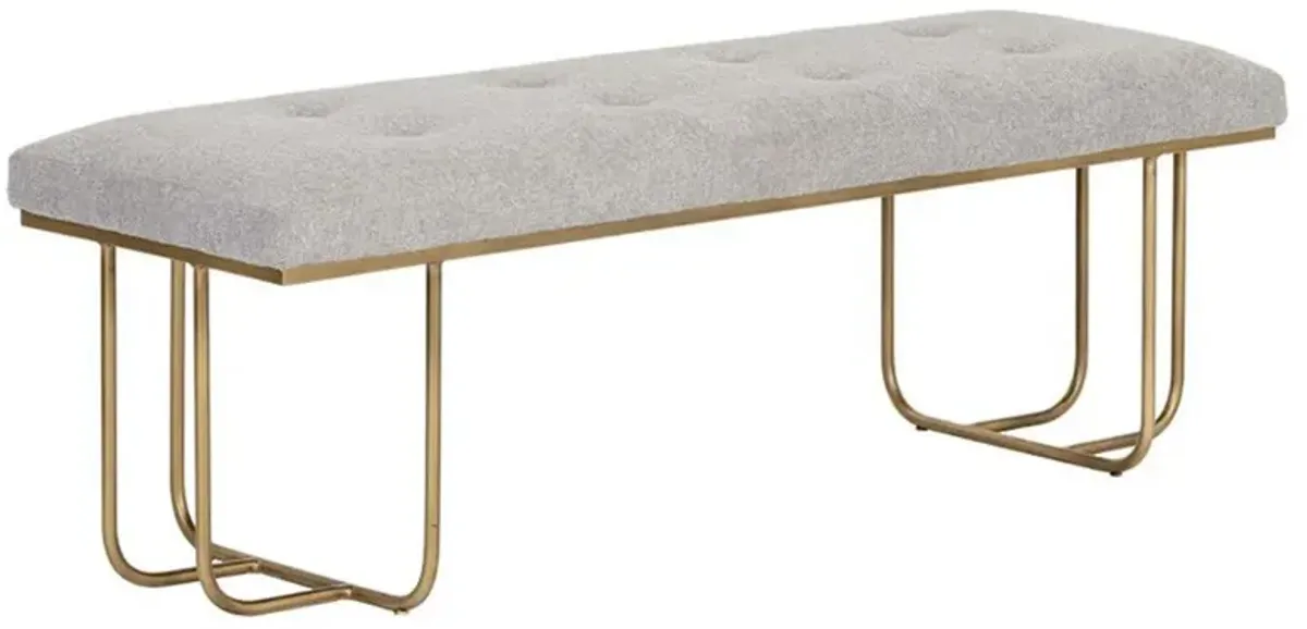 Pacela Modern Classic Grey Upholstered Antique Brass Iron Tufted Bench