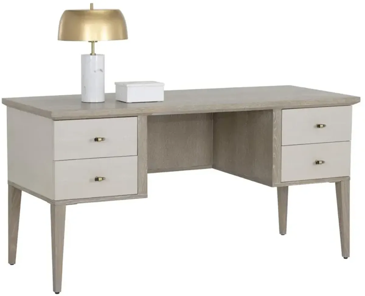 Lakeman Modern Classic Cerused Oak Wood Cream Shagreen Desk