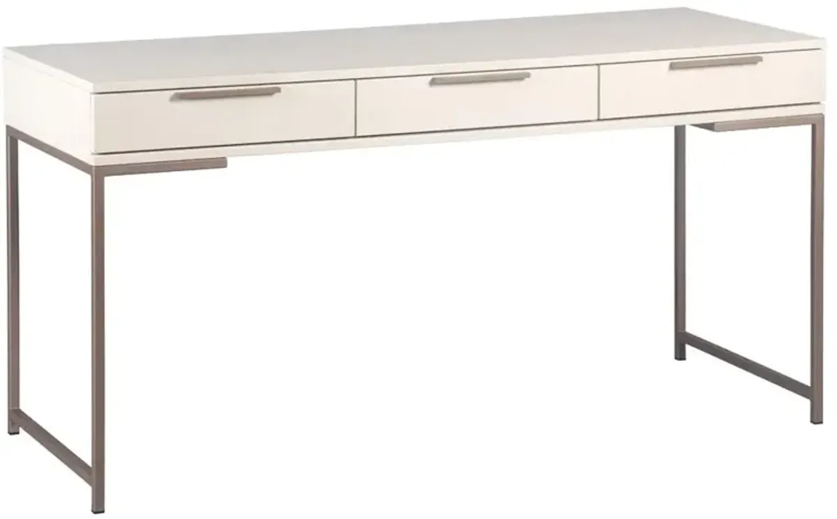 Stephenson Rustic Cream Wood Gold Iron Base 3 Drawer Rectangular Desk