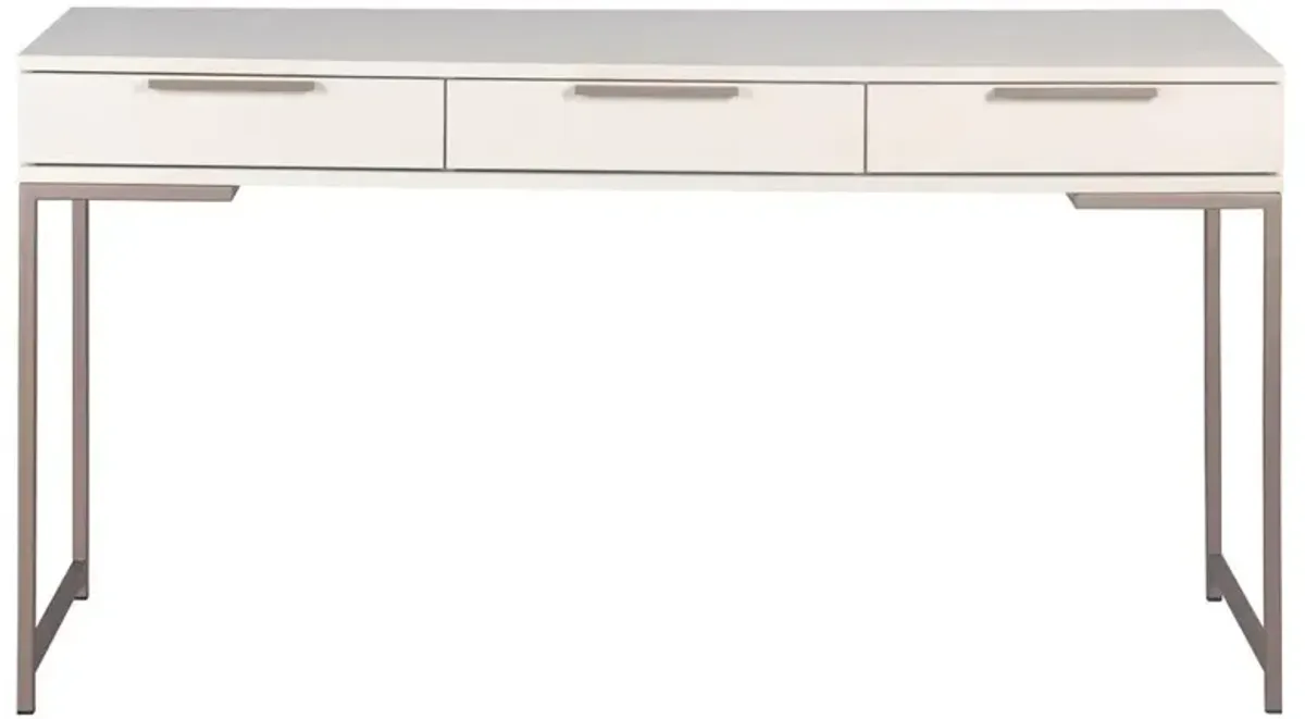 Stephenson Rustic Cream Wood Gold Iron Base 3 Drawer Rectangular Desk