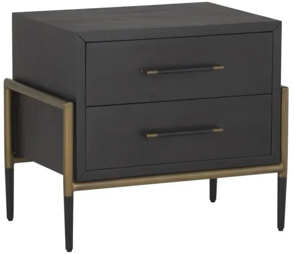 Senesca Rustic Brown Acacia Wood Black Iron Base 2 Drawer Nightstand