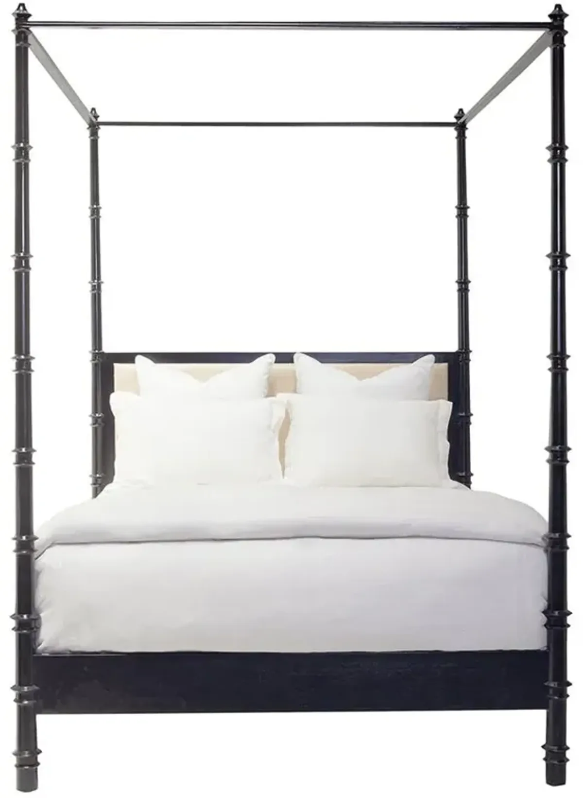Willa French Black Wood Frame Beige Upholstered Headboard - Cal King
