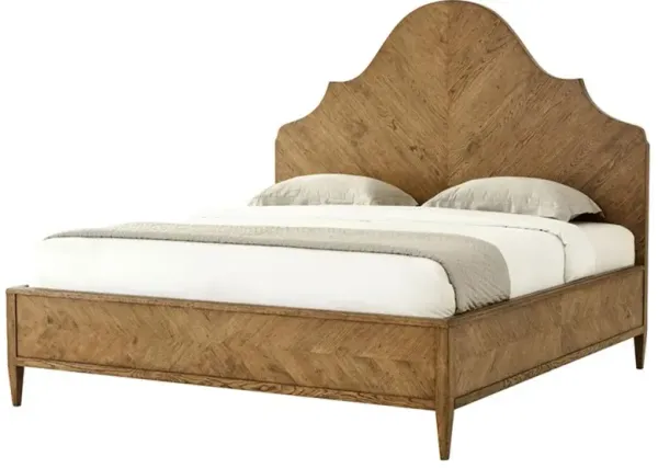 Ayra French Country Brown Wood Herringbone Bed - King