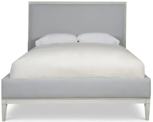 Highland House Blythe French Light Blue Linen Grey Oak Wood Carved Bed - Queen