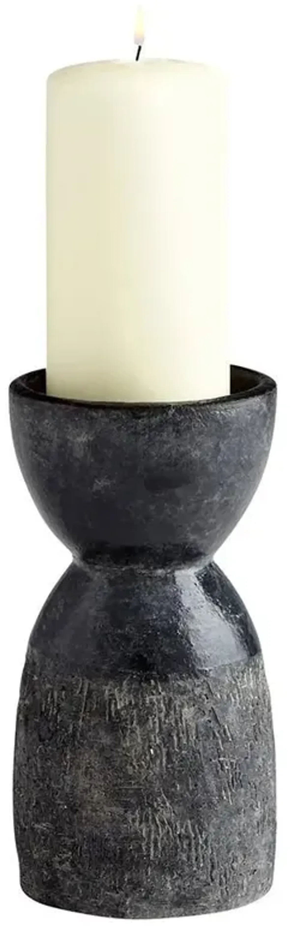 Olivia Modern Classic Black Ceramic Candlestick Candleholder - Small