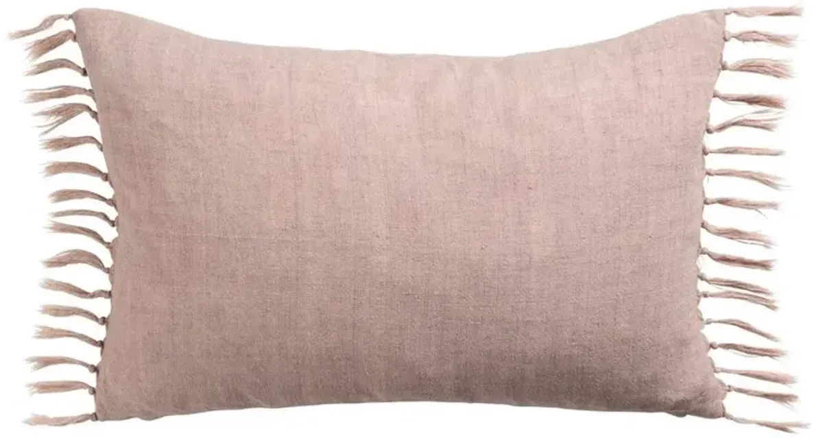 Effie Coastal Blush Linen Tassel Lumbar Pillow - 13x21