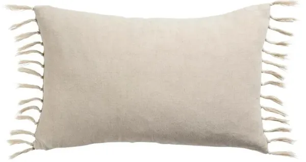 Effie Coastal Light Grey Linen Tassel Lumbar Pillow - 13x21