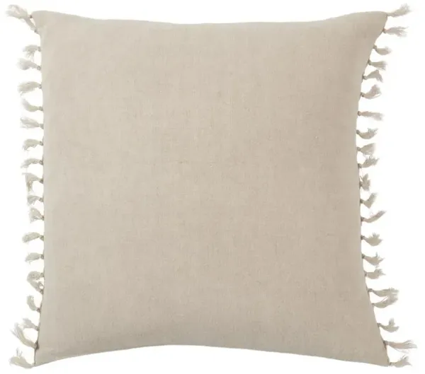 Effie Coastal Light Grey Linen Tassel Throw Pillow - 20x20