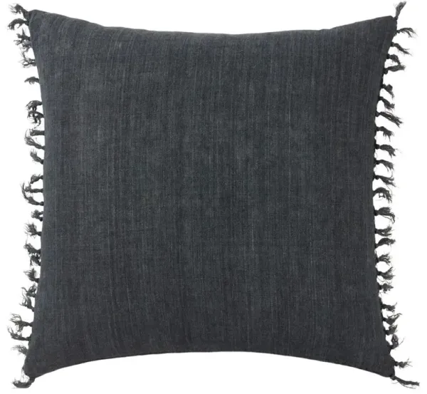Effie Coastal Navy Linen Tassel Throw Pillow - 20x20