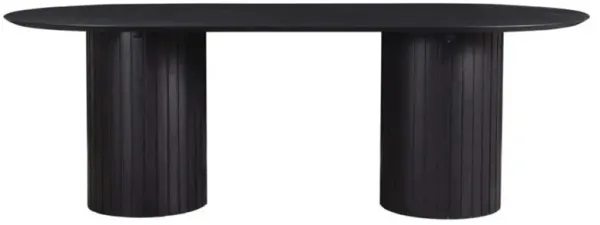 Nick Mid Century Modern Black Acacia Wood Oval Double Pedestal Dining Table - 86"W