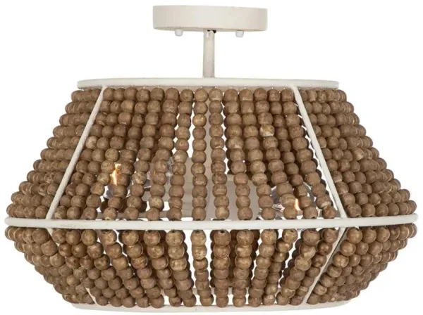 Gilmer Coastal Brown Wooden Beads White Iron Frame Semi Flush Mount