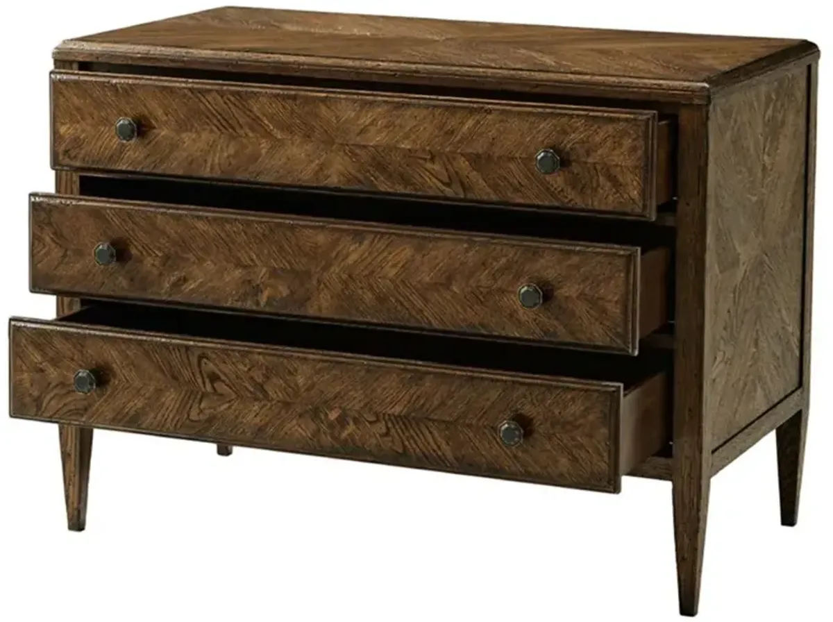 Ayra Dusk Brown Herringbone Oak Wood 3 Drawer Bachelor Chest