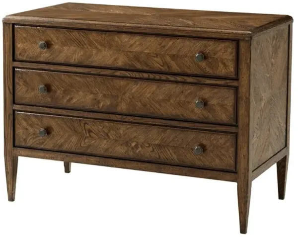 Ayra Dusk Brown Herringbone Oak Wood 3 Drawer Bachelor Chest