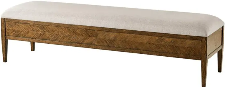 Ayra Grey Upholstered Dusk Brown Herringbone Oak Wood Bench