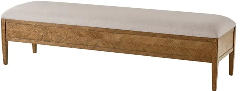 Ayra Grey Upholstered Dawn Brown Herringbone Oak Wood Bench
