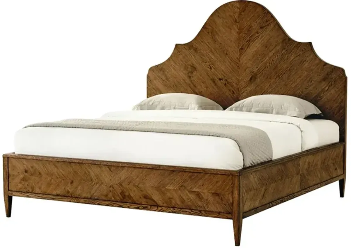 Ayra French Country Dusk Brown Oak Wood Curved Bed - Cal King