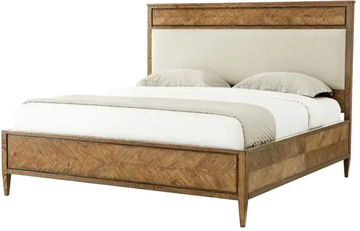 Ayra Mid Century Dawn Brown Oak Wood Herrigbone Bed - Cal King