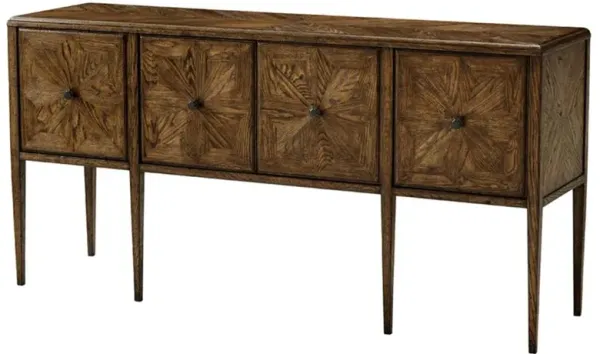 Ayra Mid Century Modern Dusk Brown Oak Wood 4 Door Sideboard