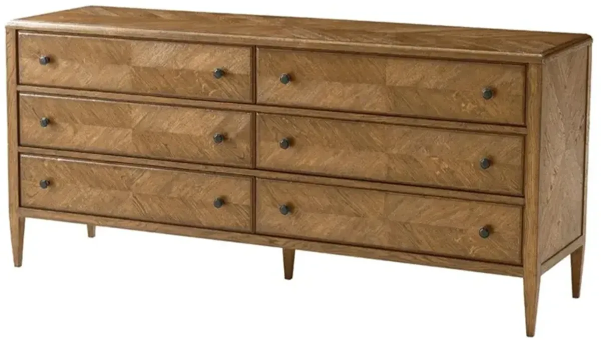 Ayra Mid Century Dawn Brown Oak Wood 6 Drawer Long Double Dresser